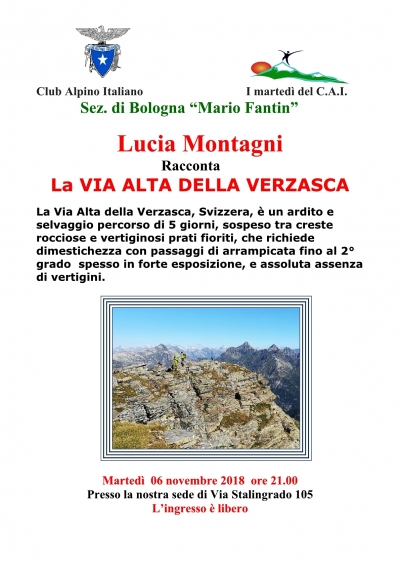 CAI Bologna - Serata evento: La Via alta Verzasca raccontata da Lucia Montagni