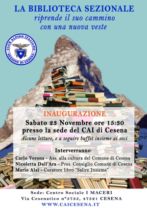 23 novembre: inaugurazione nuova biblioteca al CAI di Cesena